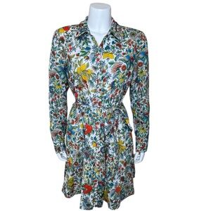 Boden Kitty Shirt Dress 12 R Lemon Fizz Button-Front Multicolor Floral